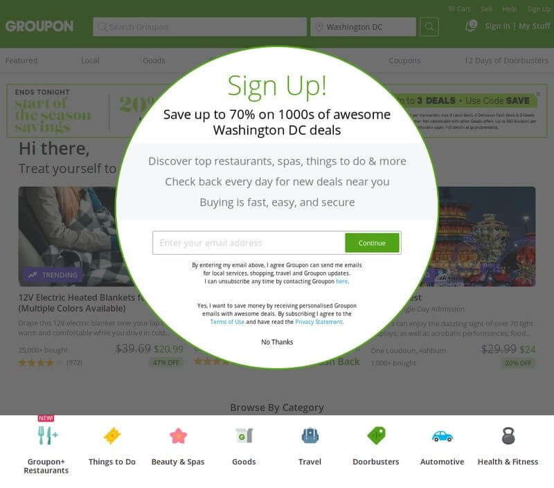 Groupon cashback coupons site