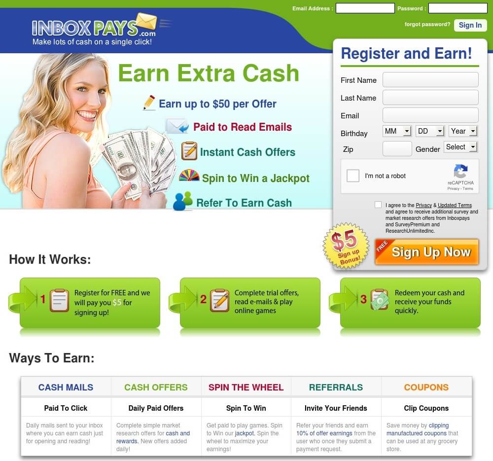 InboxPays email reading site