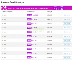 Swagbucks Gold survey