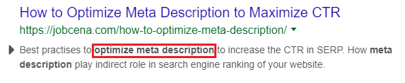Keywords optimization in meta description