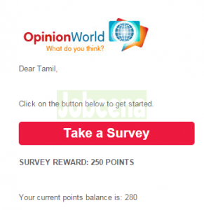 Opinion World survey invitation