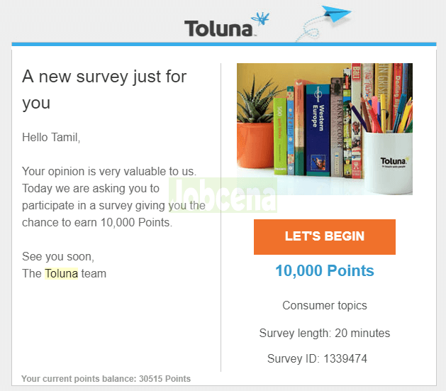 Toluna survey invitation